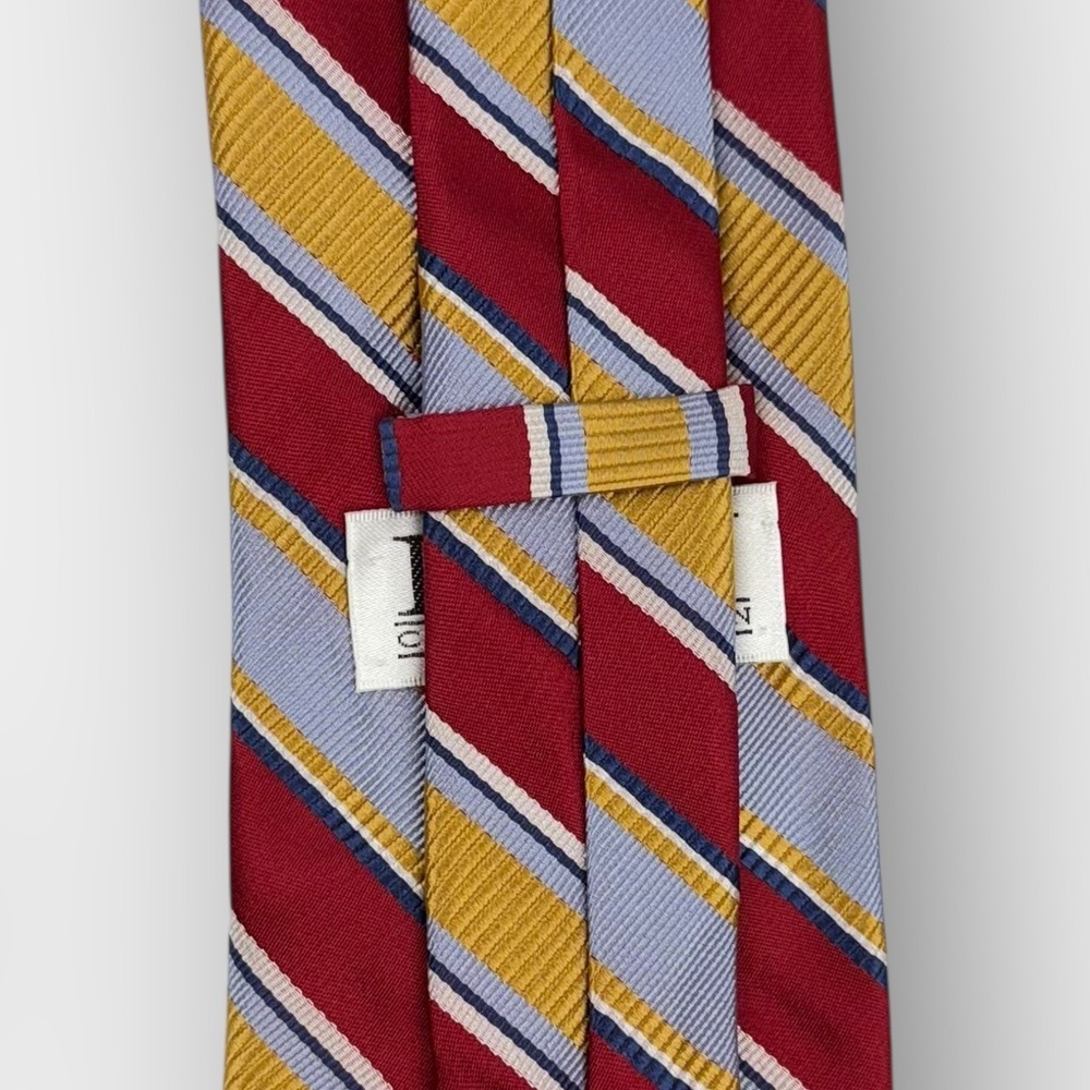 Dion Collection Men’s Silk Necktie Red Blue Yellow Striped Handmade 3.5" x 60" - Picture 5 of 7